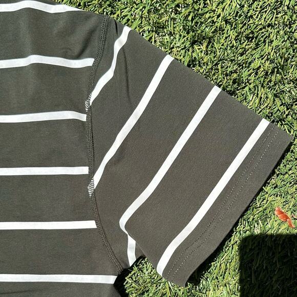 BYLT Basics Drop Cut LUX Neutral Striped Crewneck Short Sleeve T Shirt Medium - Picture 4 of 10